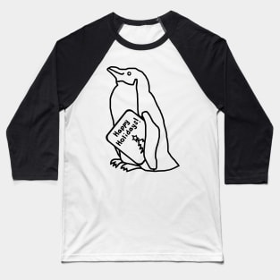 Cute Christmas Penguin says Happy Holidays Line Drawing Baseball T-Shirt